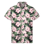 Pink Hibiscus Flower Camouflage Print Men's Short Sleeve Shirt