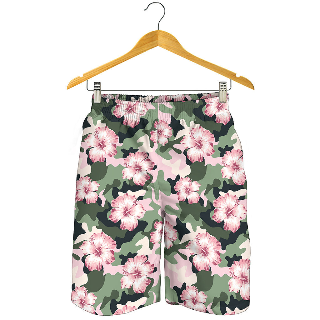 Pink Hibiscus Flower Camouflage Print Men's Shorts