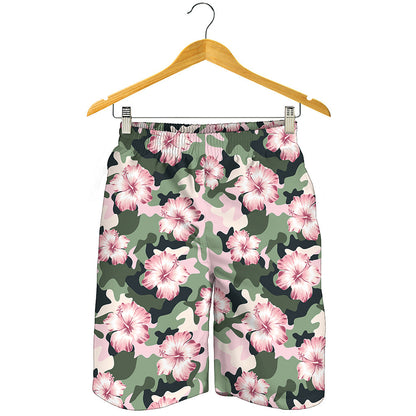 Pink Hibiscus Flower Camouflage Print Men's Shorts