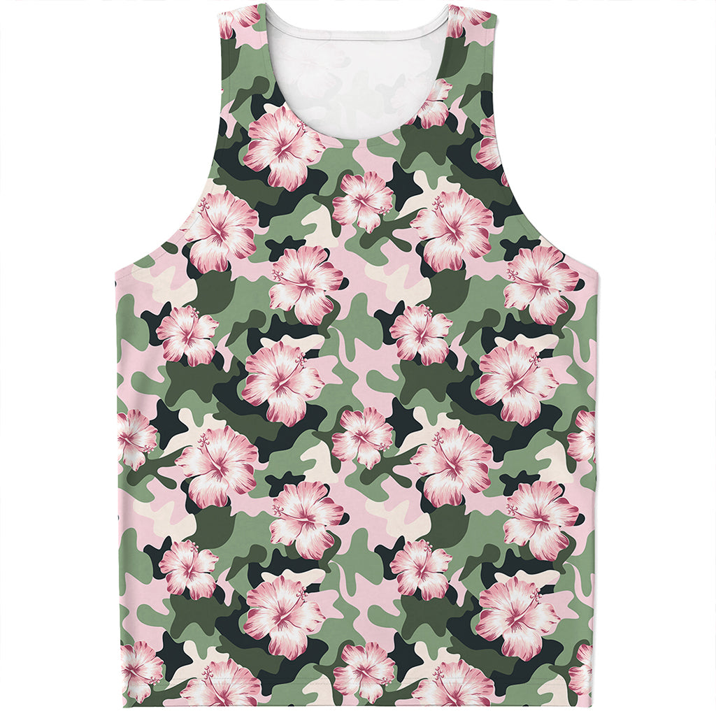 Pink Hibiscus Flower Camouflage Print Men's Tank Top