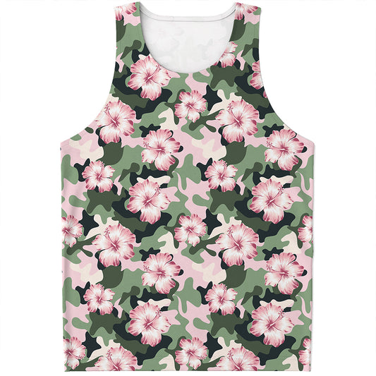 Pink Hibiscus Flower Camouflage Print Men's Tank Top