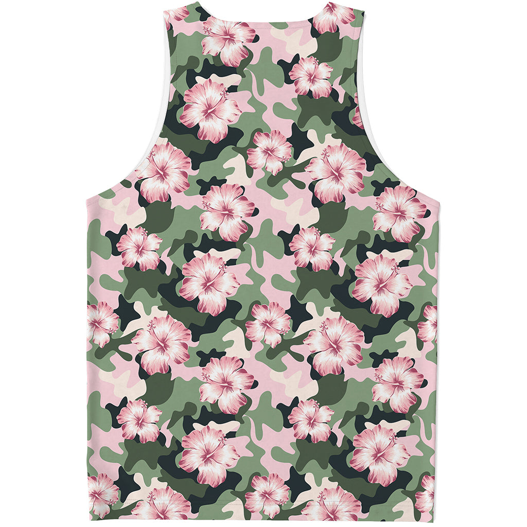 Pink Hibiscus Flower Camouflage Print Men's Tank Top