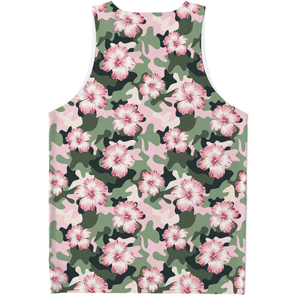 Pink Hibiscus Flower Camouflage Print Men's Tank Top