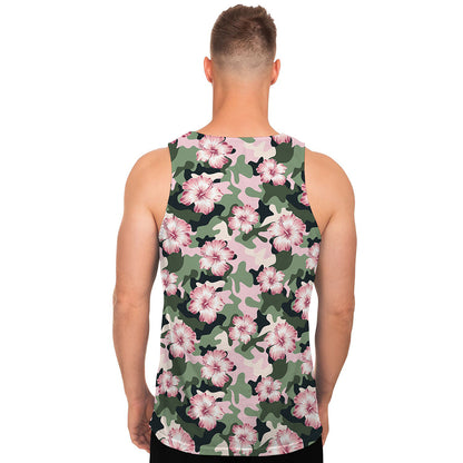 Pink Hibiscus Flower Camouflage Print Men's Tank Top