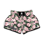 Pink Hibiscus Flower Camouflage Print Muay Thai Boxing Shorts