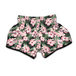 Pink Hibiscus Flower Camouflage Print Muay Thai Boxing Shorts