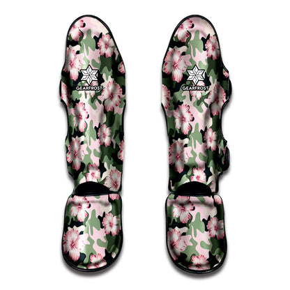 Pink Hibiscus Flower Camouflage Print Muay Thai Shin Guard