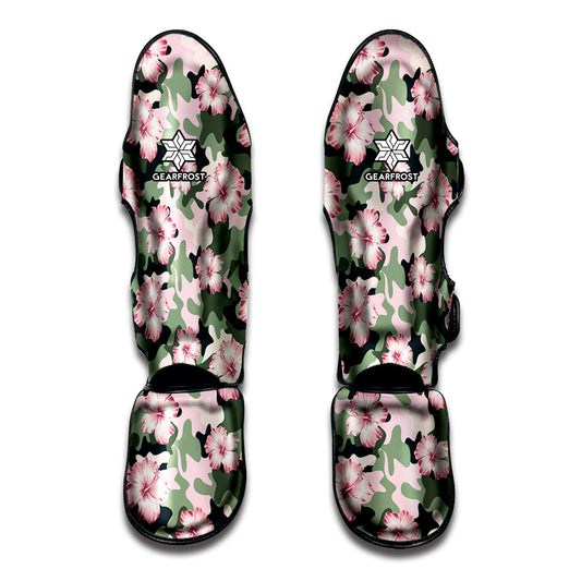 Pink Hibiscus Flower Camouflage Print Muay Thai Shin Guard