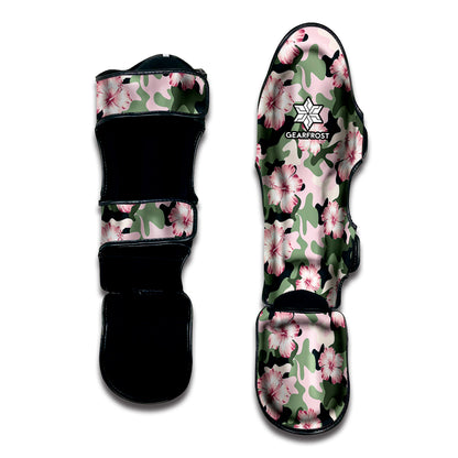 Pink Hibiscus Flower Camouflage Print Muay Thai Shin Guard