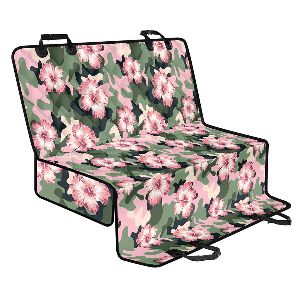Pink Hibiscus Flower Camouflage Print Pet Car Back Seat Cover
