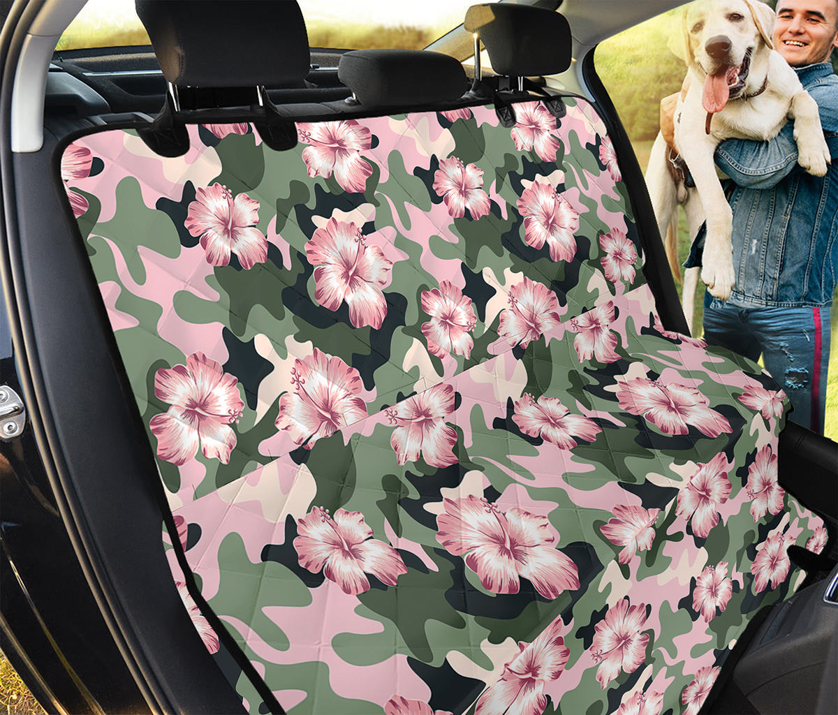 Pink Hibiscus Flower Camouflage Print Pet Car Back Seat Cover