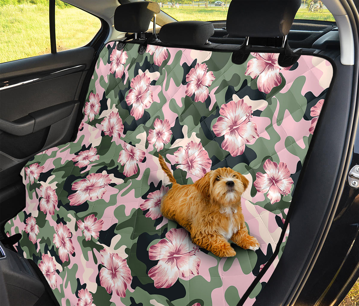 Pink Hibiscus Flower Camouflage Print Pet Car Back Seat Cover