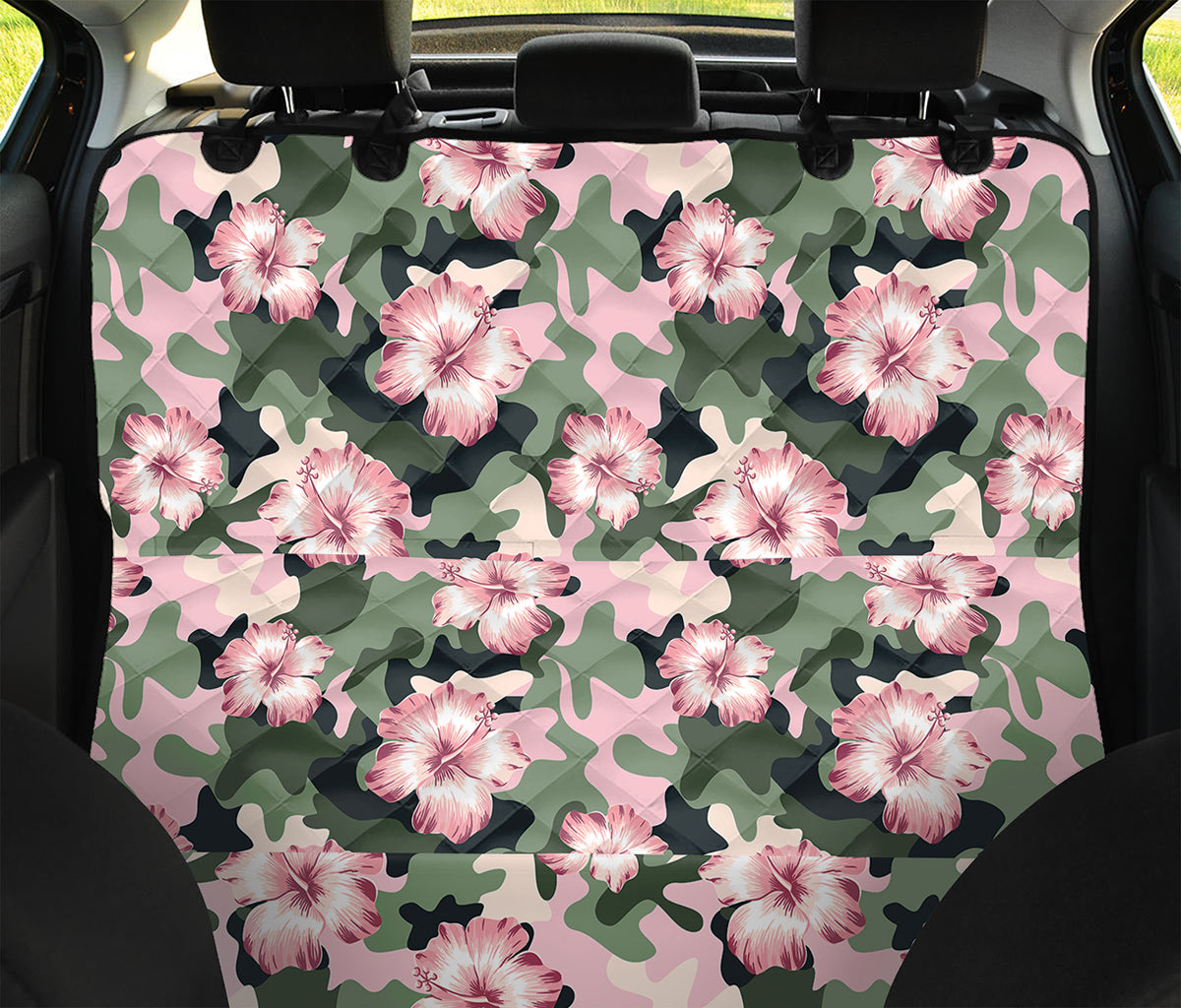 Pink Hibiscus Flower Camouflage Print Pet Car Back Seat Cover