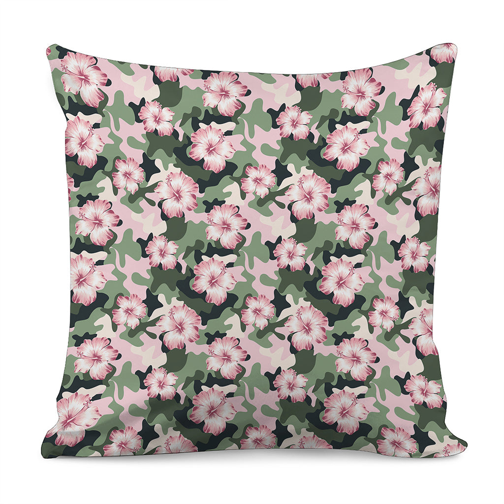 Pink Hibiscus Flower Camouflage Print Pillow Cover