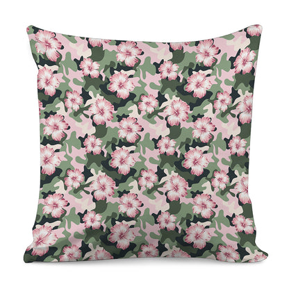 Pink Hibiscus Flower Camouflage Print Pillow Cover