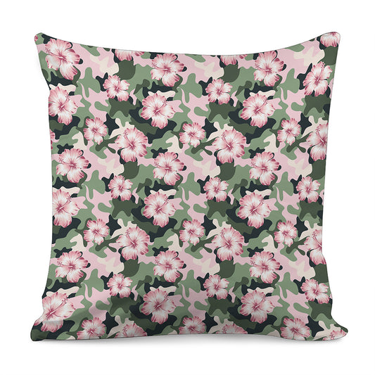Pink Hibiscus Flower Camouflage Print Pillow Cover