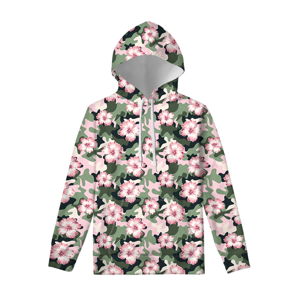 Pink Hibiscus Flower Camouflage Print Pullover Hoodie