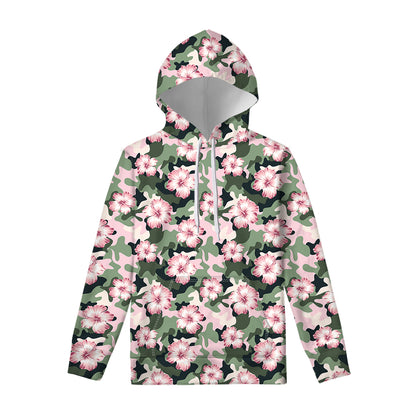 Pink Hibiscus Flower Camouflage Print Pullover Hoodie