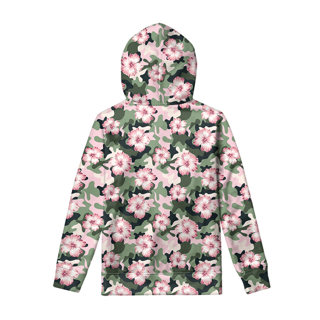 Pink Hibiscus Flower Camouflage Print Pullover Hoodie