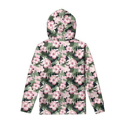 Pink Hibiscus Flower Camouflage Print Pullover Hoodie