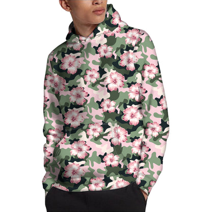 Pink Hibiscus Flower Camouflage Print Pullover Hoodie