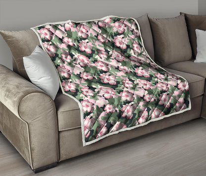Pink Hibiscus Flower Camouflage Print Quilt