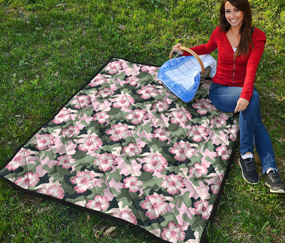 Pink Hibiscus Flower Camouflage Print Quilt