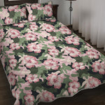 Pink Hibiscus Flower Camouflage Print Quilt Bed Set