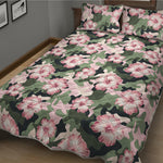 Pink Hibiscus Flower Camouflage Print Quilt Bed Set