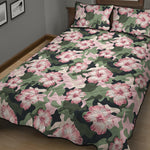 Pink Hibiscus Flower Camouflage Print Quilt Bed Set