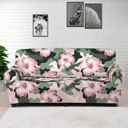 Pink Hibiscus Flower Camouflage Print Sofa Cover