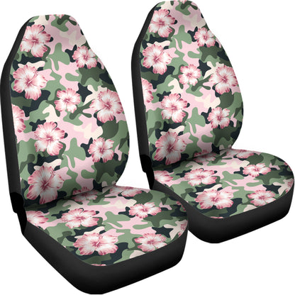 Pink Hibiscus Flower Camouflage Print Universal Fit Car Seat Covers