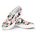 Pink Hibiscus Flower Camouflage Print White Slip On Sneakers