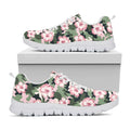 Pink Hibiscus Flower Camouflage Print White Running Shoes