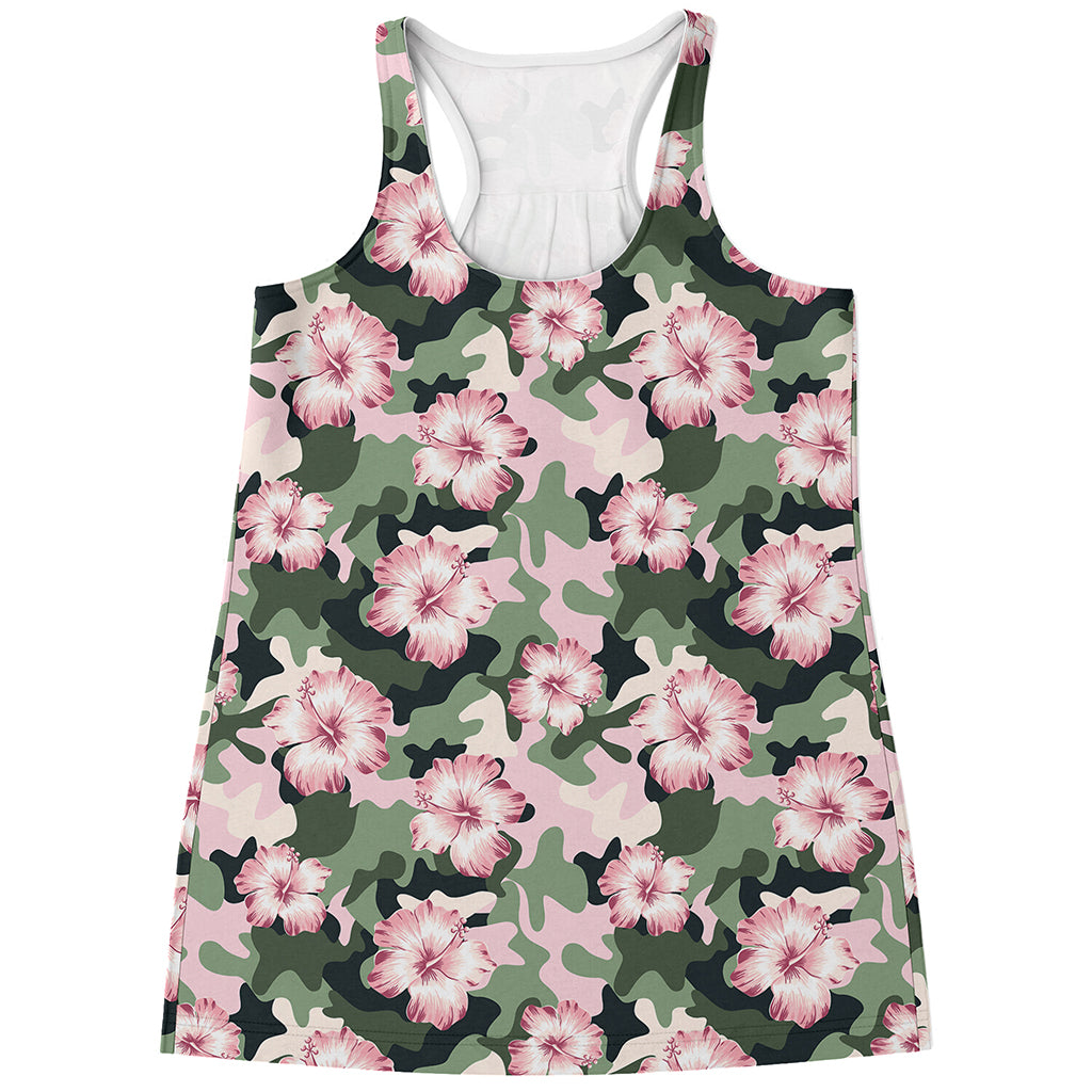Pink Hibiscus Flower Camouflage Print Women's Racerback Tank Top