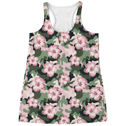 Pink Hibiscus Flower Camouflage Print Women's Racerback Tank Top