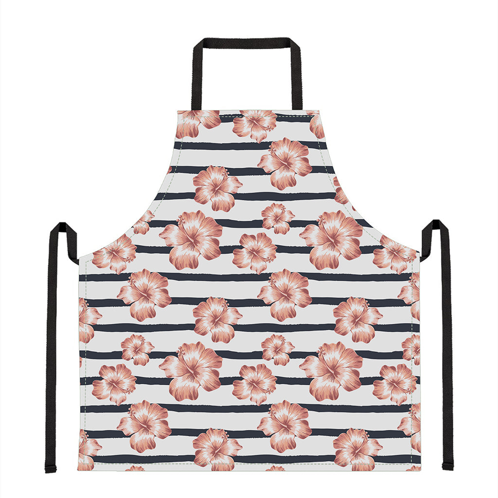 Pink Hibiscus Striped Pattern Print Apron