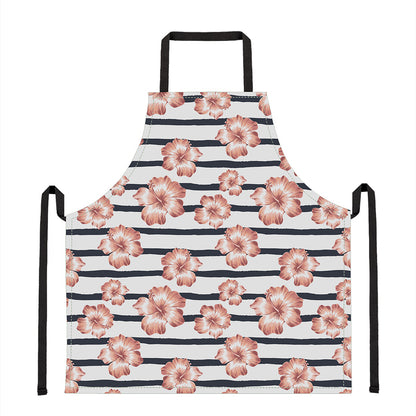 Pink Hibiscus Striped Pattern Print Apron