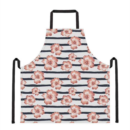 Pink Hibiscus Striped Pattern Print Apron