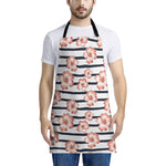 Pink Hibiscus Striped Pattern Print Apron