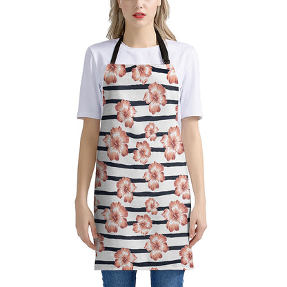 Pink Hibiscus Striped Pattern Print Apron