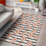 Pink Hibiscus Striped Pattern Print Area Rug