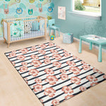Pink Hibiscus Striped Pattern Print Area Rug