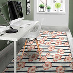 Pink Hibiscus Striped Pattern Print Area Rug
