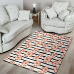 Pink Hibiscus Striped Pattern Print Area Rug