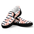 Pink Hibiscus Striped Pattern Print Black Slip On Sneakers