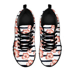Pink Hibiscus Striped Pattern Print Black Sneakers