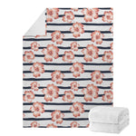 Pink Hibiscus Striped Pattern Print Blanket