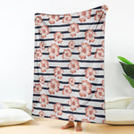 Pink Hibiscus Striped Pattern Print Blanket