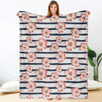 Pink Hibiscus Striped Pattern Print Blanket